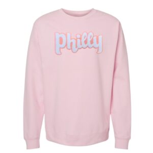 pink philly sweatshirt crewneck chenille embroidery